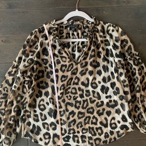 Banana Republic Sheer Ruffle Blouse, Leopard Print, Size XS